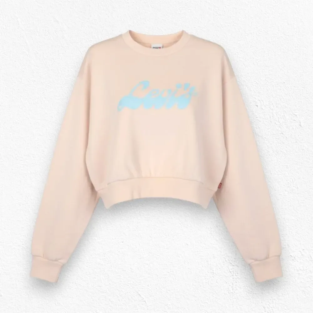 Levi's Peach Pink Graphic Logo Cropped Crewneck Pullover Sweatshirt Size Small